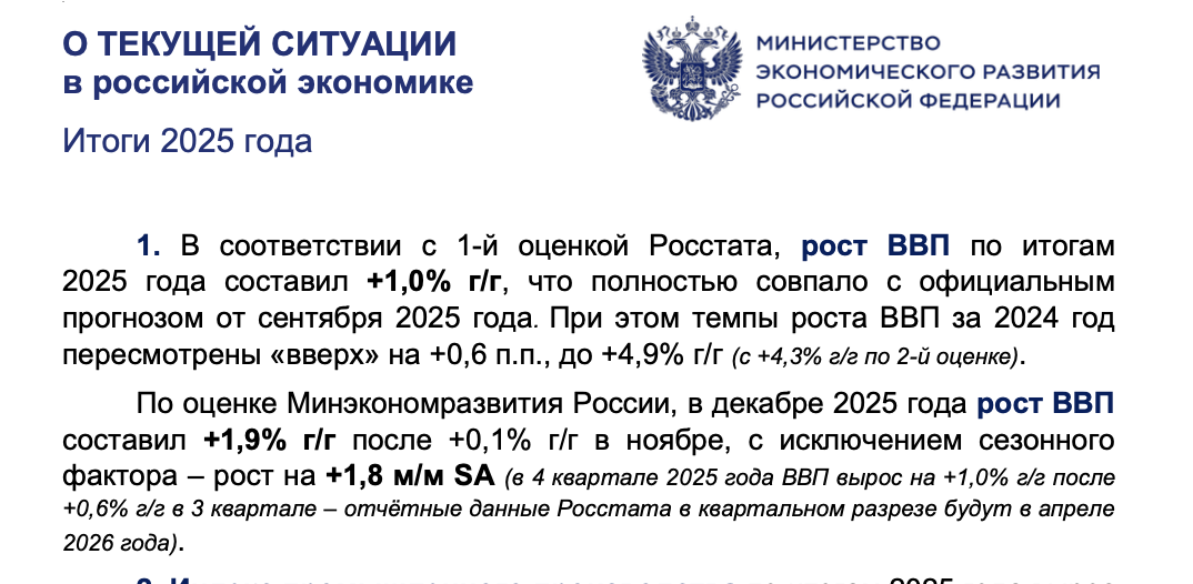 О текущей ситуации в российской экономике Итоги 2025 года